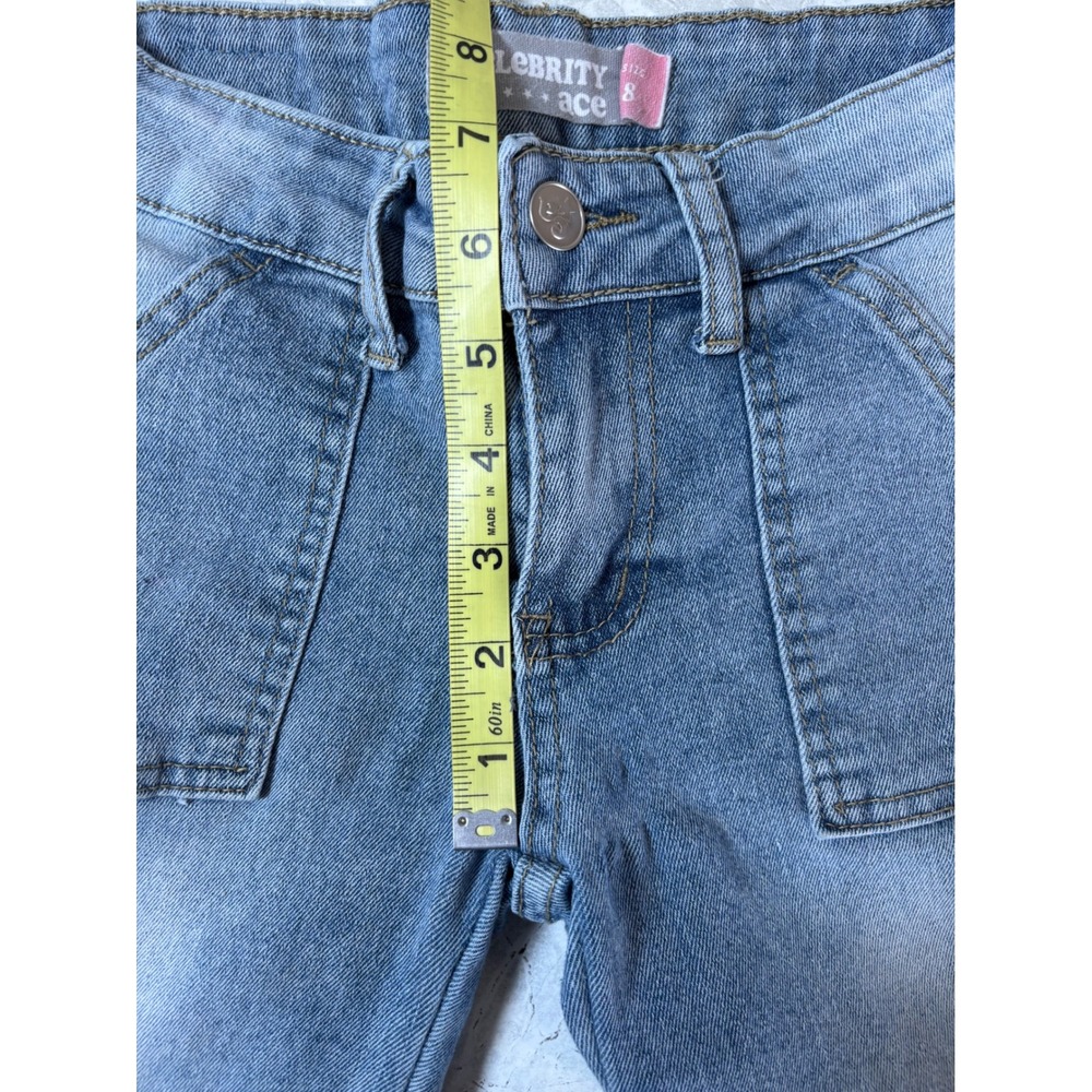 Celebrity Ace Girls Blue Embroidered Butterfly Shell Cargo Straight Jeans Size 8 - Picture 7 of 9